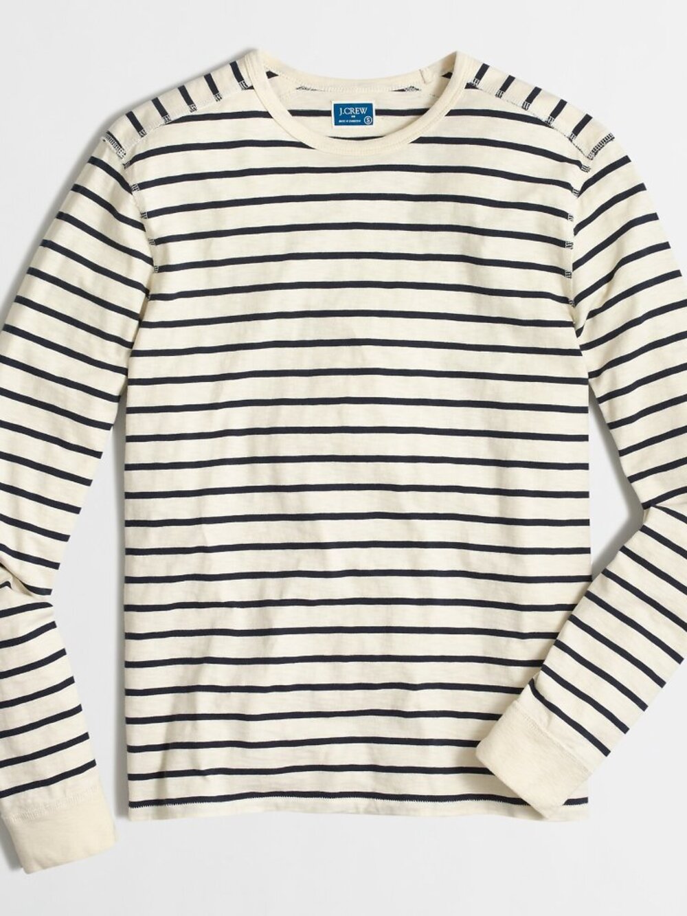 J.Crew Factory Striped Long Sleeve 100% Cotton Tee Cream Navy Breton Sz Medium